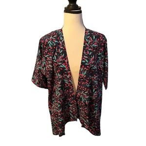 Lularoe Lula Roe Bianka Kimono Wrap Cardigan Leaf Leaves Multicolor Pink Teal
